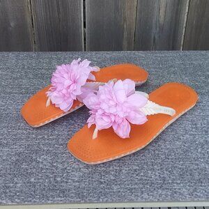 Kate Spade New York Flip Flop Women's Size 9 Orange Pink Bella Flower